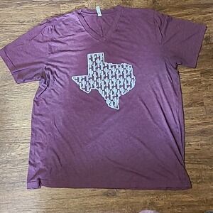 Texas Cactus Graphic Tee V-Neck Casual T-Shirt Top Maroon Size XL Pre-Owned